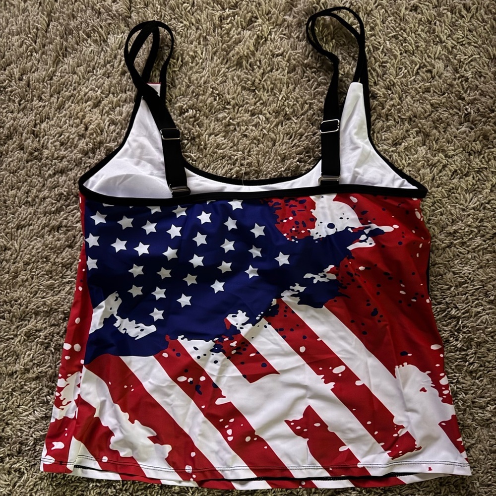 Patriotic American Flag Tankini Top and Black Boy Shorts Women's Swimsuit - Picture 6 of 7